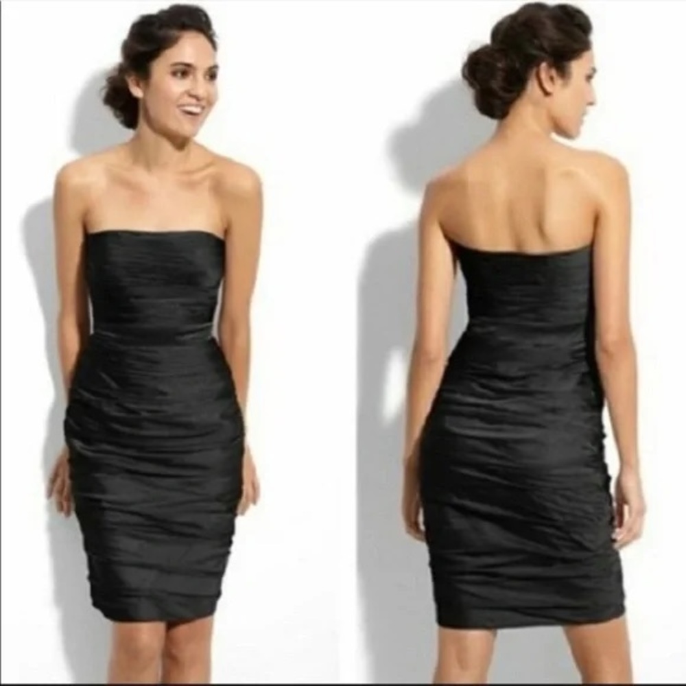 Monique Lhullier Bridesmaids Black Ruched Dress (6)
